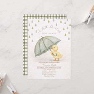 Invitación Paraguas de patito verde salvia Lluvia Baby Shower