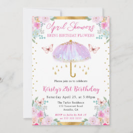 Invitación Paraguas de primavera púrpura y dorado Cumpleaños 