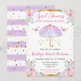 Invitación Paraguas de primavera púrpura y dorado Sweet Sixte