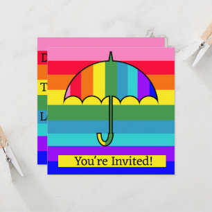Invitación Paraguas de rayas arcoiris