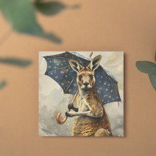 Invitación Paraguas Floral Azul Canguro Acuarela Lluvia