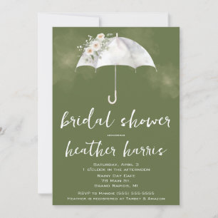Invitación Paraguas floral verde y blanco para la fiesta de l