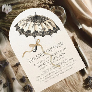 Invitación Paraguas marfileños y negros y ducha de novias con