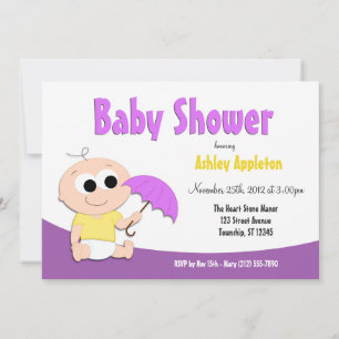 Invitación Paraguas morado y amarillo para bebé - Invitacione