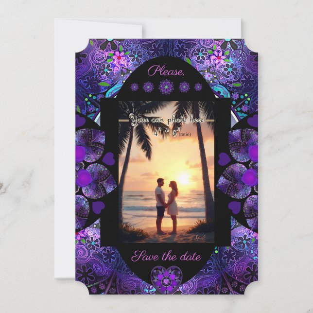 Invitación Paraguas morados y corazones .7 (Anverso)