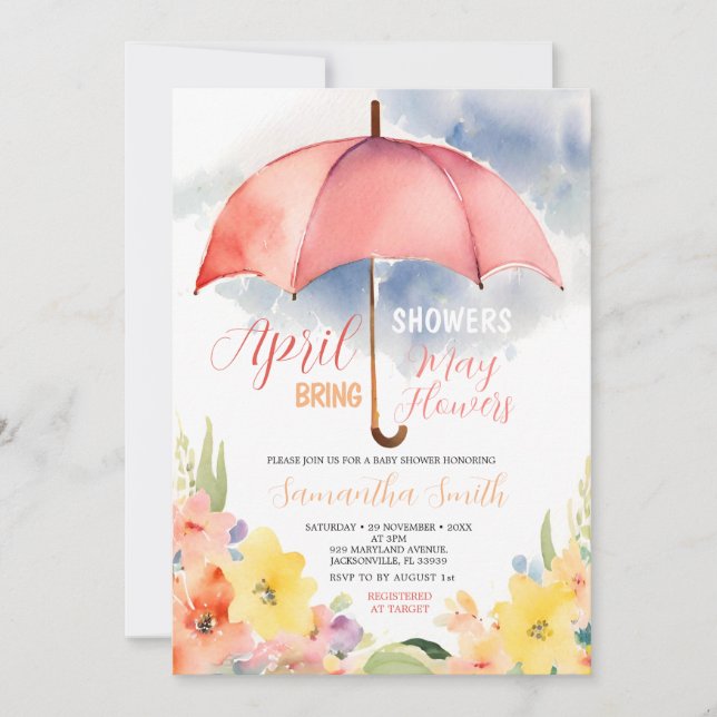 Invitación Paraguas Rojo Lluvias de Abril traen Flores de May (Anverso)