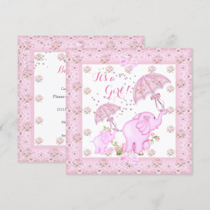 Invitación Paraguas Rosa Elefante Cría Ducha de Bebé Niña 2