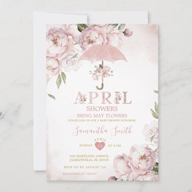 Invitación Paraguas rosa Las duchas de abril traen flores de  (Anverso)