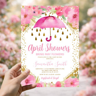 Invitación Paraguas Rosa Lluvias de Abril traen Flores de May