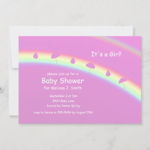 Invitación Paraguas rosados Chicas y caídas Baby Shower