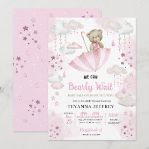 Invitación Paraguas rosados Teddy Bear Baby Sprinkle Baby Sho