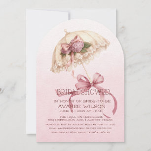 Invitación Paraguas rosados y ducha de novias con cintas