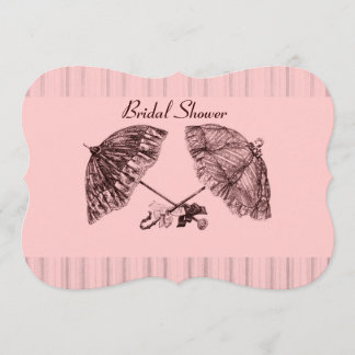 Invitación Paraguas victorianos de época con rayas rosas