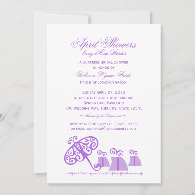 Invitación Paraguas y regalos Violet Bridal Shower (Anverso)