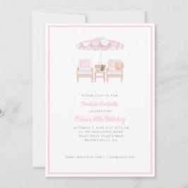 Invitación Paraguas y sillas de piscina rosa y blanca | Fiest