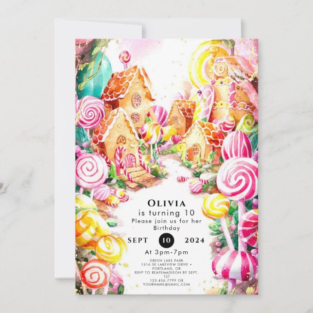 Invitación Paraíso caprichoso Candyland Cumpleaños (Anverso)
