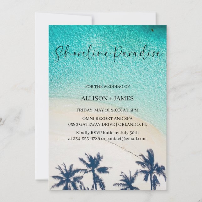 Invitación Paraíso costero verano océano azul Boda de playa (Anverso)