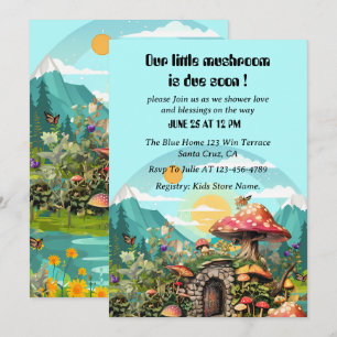 Invitación Paraíso de hongos ducha de bebé mágica