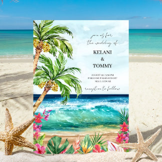 Invitación Paraíso de Palm | Boda de destino de playa tropica