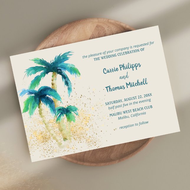 Invitación Paraíso de Palm | Boda Tropical Beach Mint Blue (Subido por el creador)