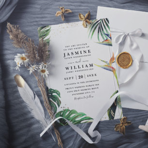 Invitación Paraíso de Palma Tropical Hojas Boda Elegante