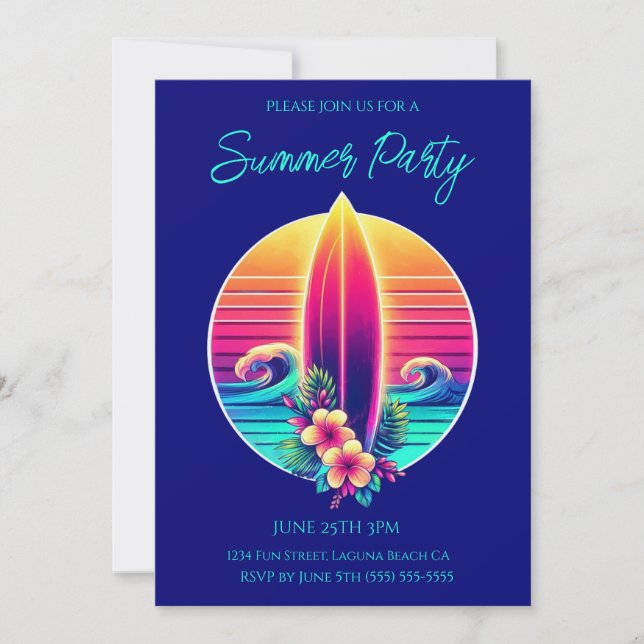 Invitación Paraíso de Surfboard de verano Fiesta-Sunset (Anverso)