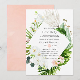 Invitación Paraíso exuberante floral tropical primera comunió