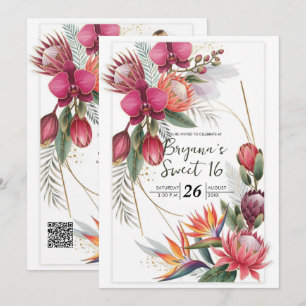 Invitación Paraíso floral tropical botánico dorado Sweet 16