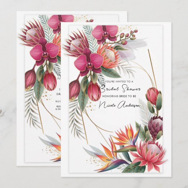 Invitación Paraíso floral tropical botánico oro (Anverso / Reverso)