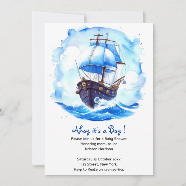 Invitación Paraíso marinero: Ducha Náutica para niños (Anverso)