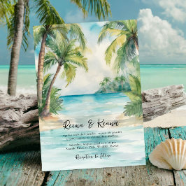 Invitación Paraíso Palmas Tropical Beach Wedding