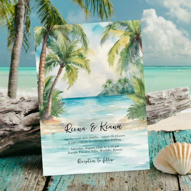 Invitación Paraíso Palmas Tropical Beach Wedding (Subido por el creador)