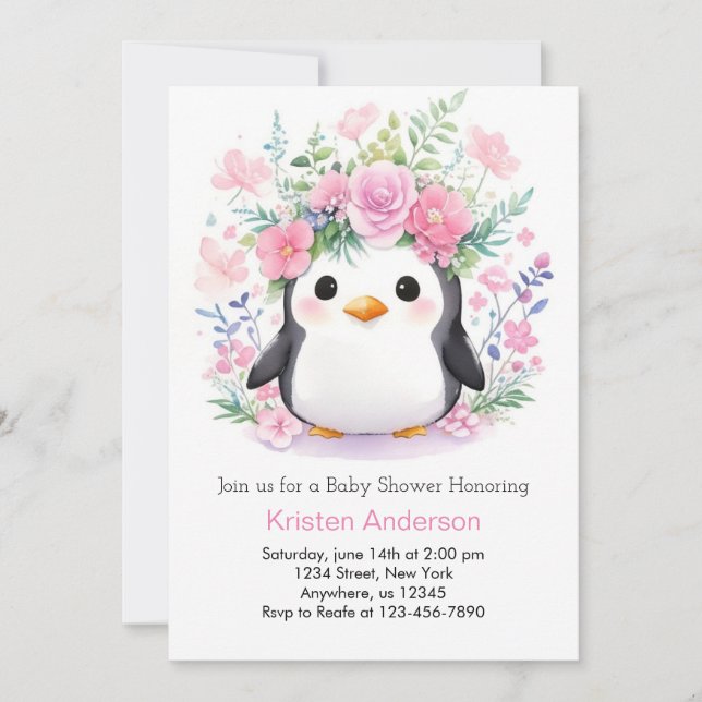Invitación Paraíso Pingüino: Baby Shower Chica (Anverso)