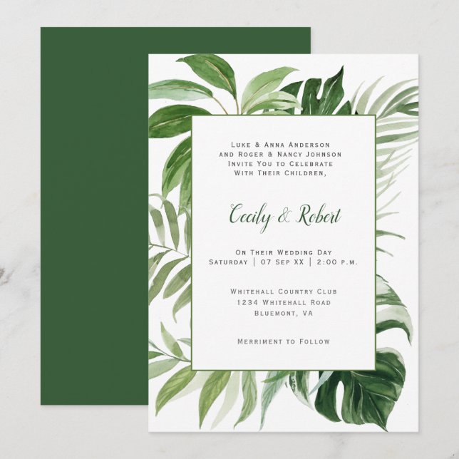 Invitación Paraíso Tropical Boda Botánico Exuberante | (Anverso / Reverso)