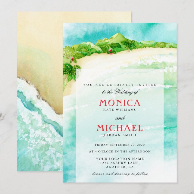 Invitación Paraíso tropical | boda de destino de playa (Anverso / Reverso)