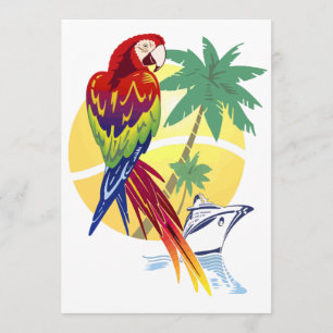 Invitación Paraíso tropical con el Macaw y el barco de