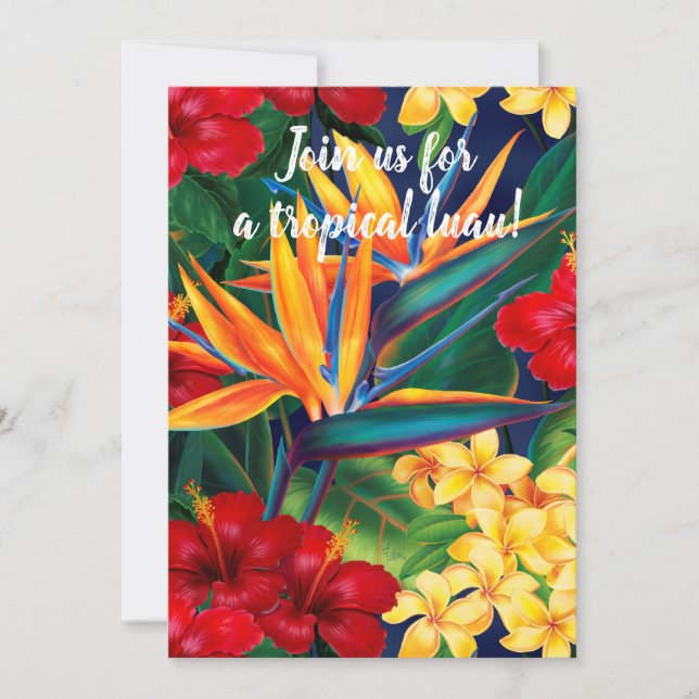 Invitación Paraíso tropical de Luau floral hawaiano (Anverso)
