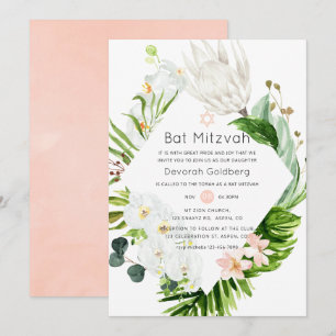 Invitación Paraiso Tropical Floral Blush Lush Bat Mitzvah