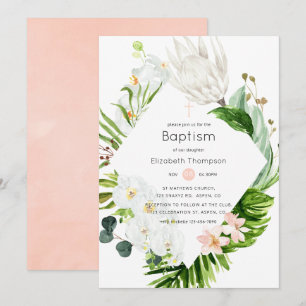 Invitación Paraíso Tropical Floral de Rubor Lush Bautizo