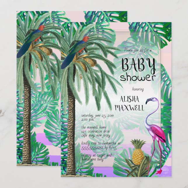 Invitación Paraíso tropical verde Boho Baby Shower (Anverso / Reverso)