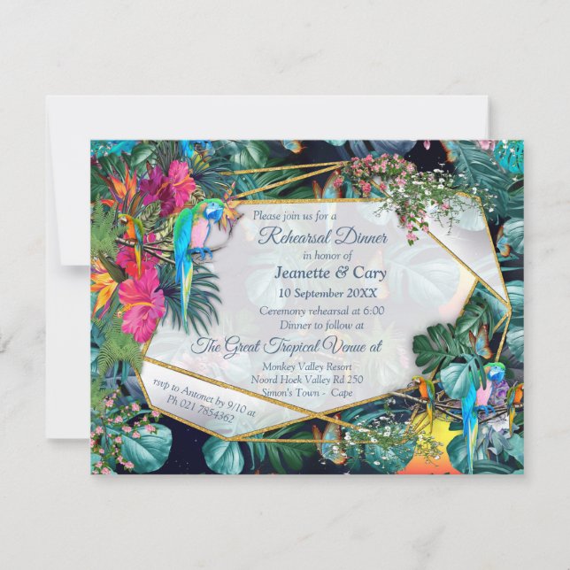 Invitación Paraíso y Aves de Flora Tropical (Anverso)