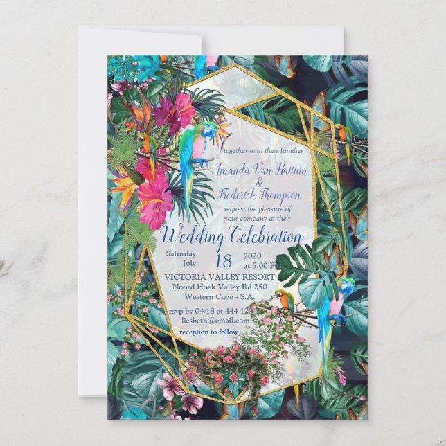 Invitación Paraíso y Aves de Flora Tropical (Anverso)