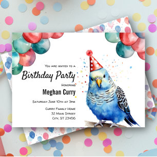 Invitación Parakeet Budgie Mascota Bird Budgerigar Birthday P
