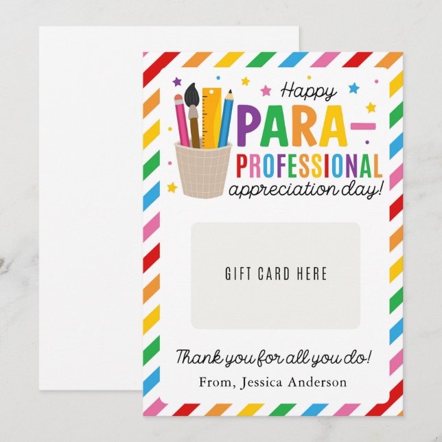 Invitación Paraprofessional Appreciation Day Gift Card Holder (Anverso / Reverso)