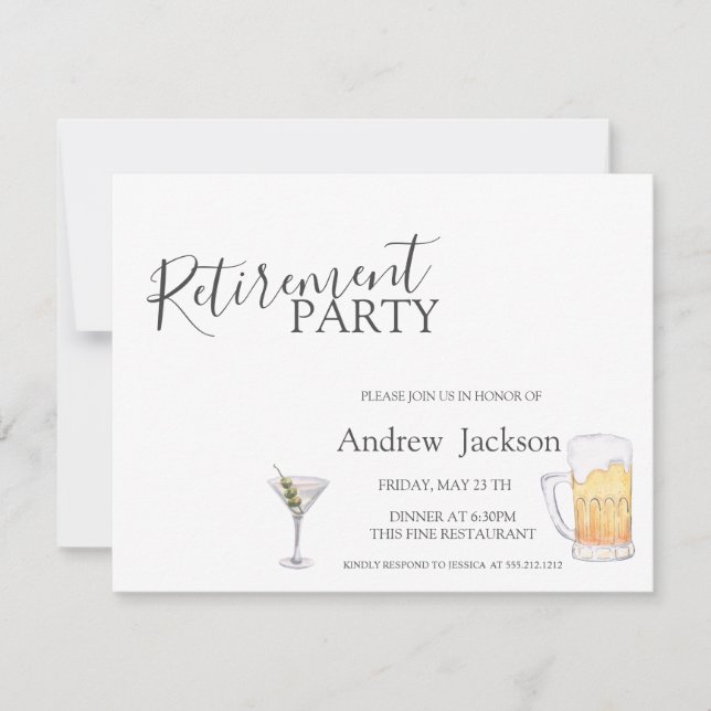 Invitación Paratía de Jubilación de Cerveza y Martini (Anverso)
