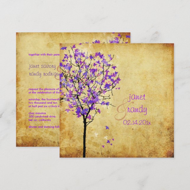 INVITACIÓN PARCHE DE ÁRBOL DE MAPLE DE PIZO/FAUX DE PIZZINAS  (Anverso / Reverso)