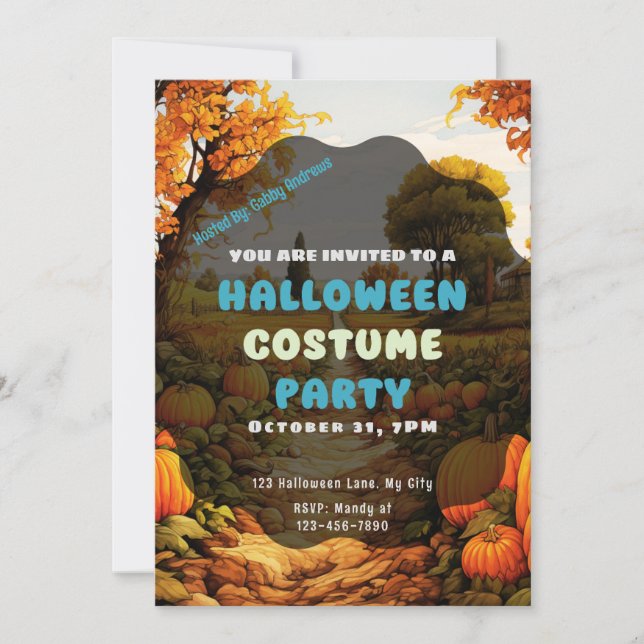 Invitación Parche de calabaza Árboles caídos deja Halloween o (Anverso)