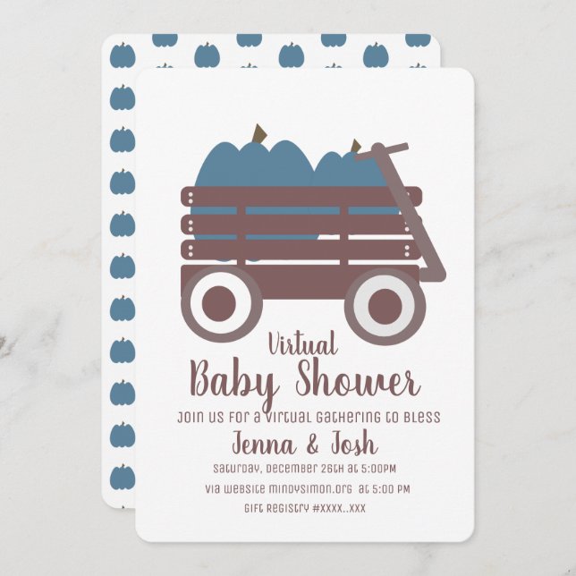 Invitación Parche de calabaza azul Baby Shower virtual (Anverso / Reverso)