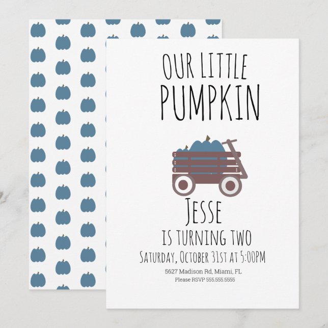 Invitación Parche de calabaza azul vagón de calabazas de Hall (Anverso / Reverso)