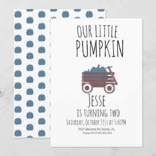 Invitación Parche de calabaza azul vagón de calabazas de Hall